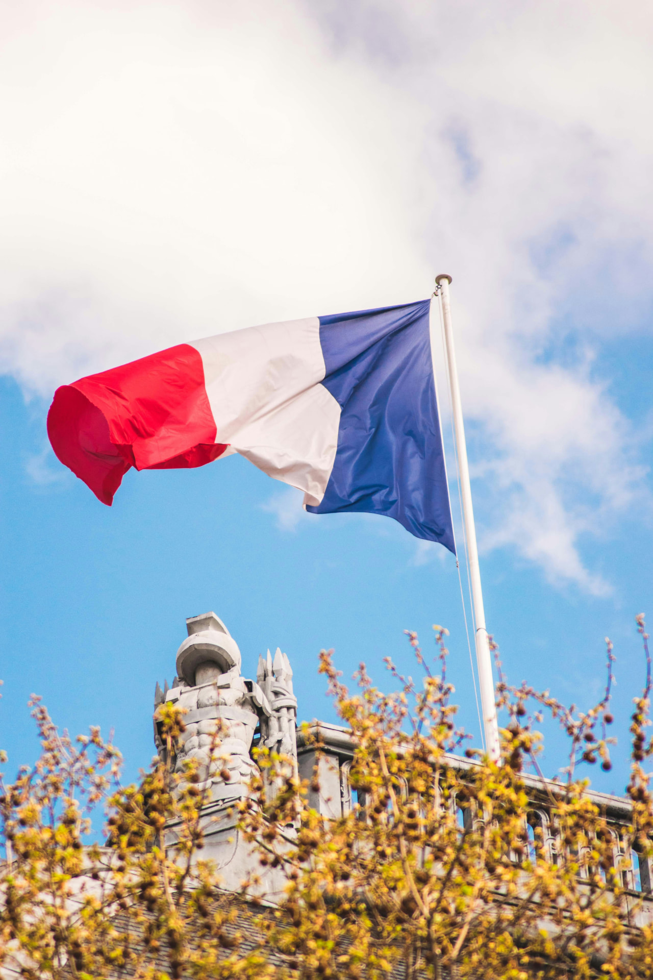 Bandera francesa ondeando sobre un edificio
